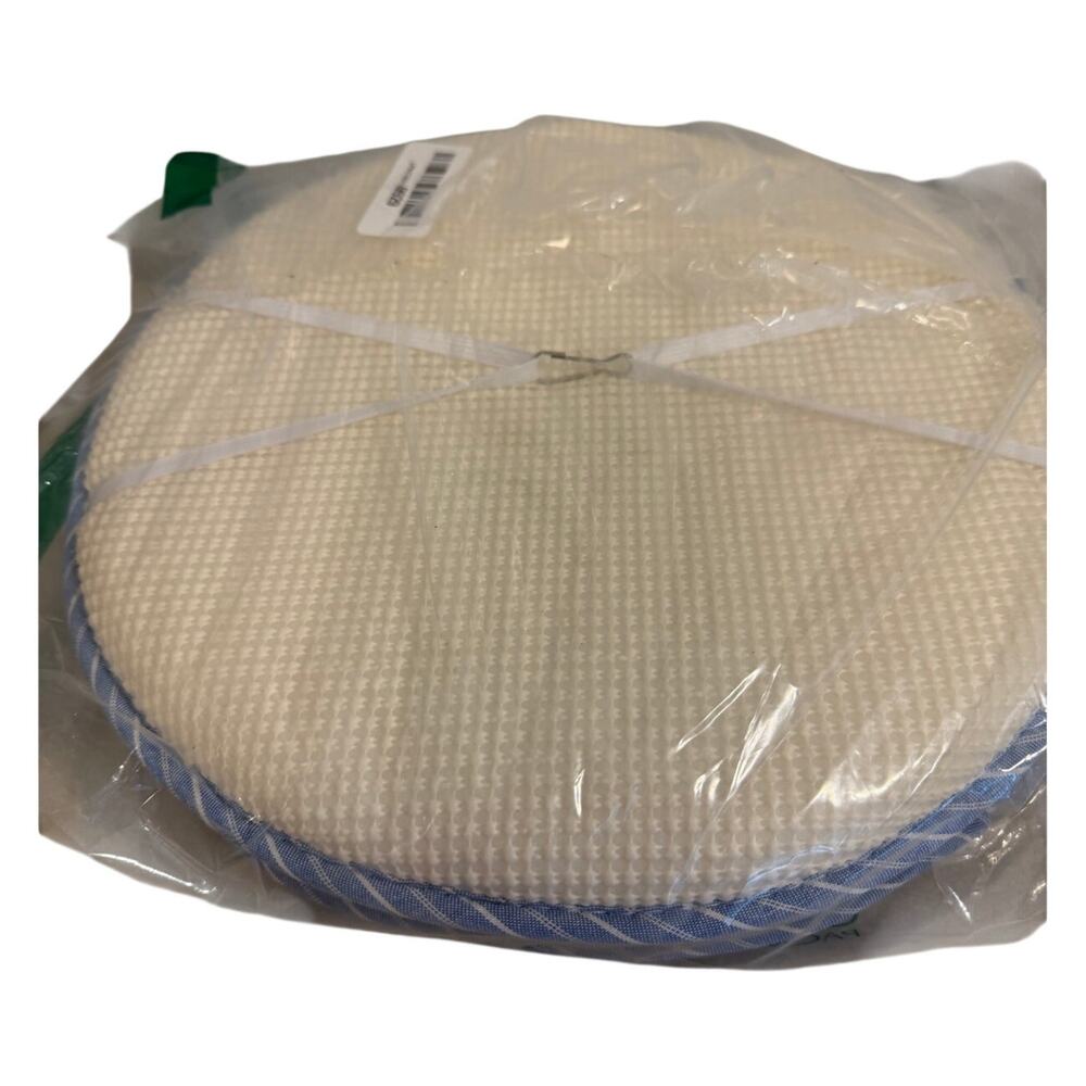 Round Seat Cushions 2-pack 13 in Bar Stool Chair Pad White Waffle Blue Pinstripe